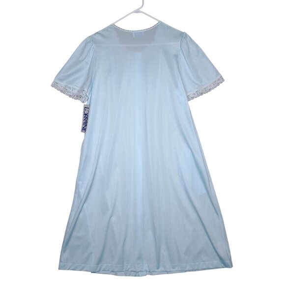 Vintage Lorraine Nylon Nightgown Robe Peignoir Sz Large Embroidered Blue 70s NEW - Picture 5 of 10